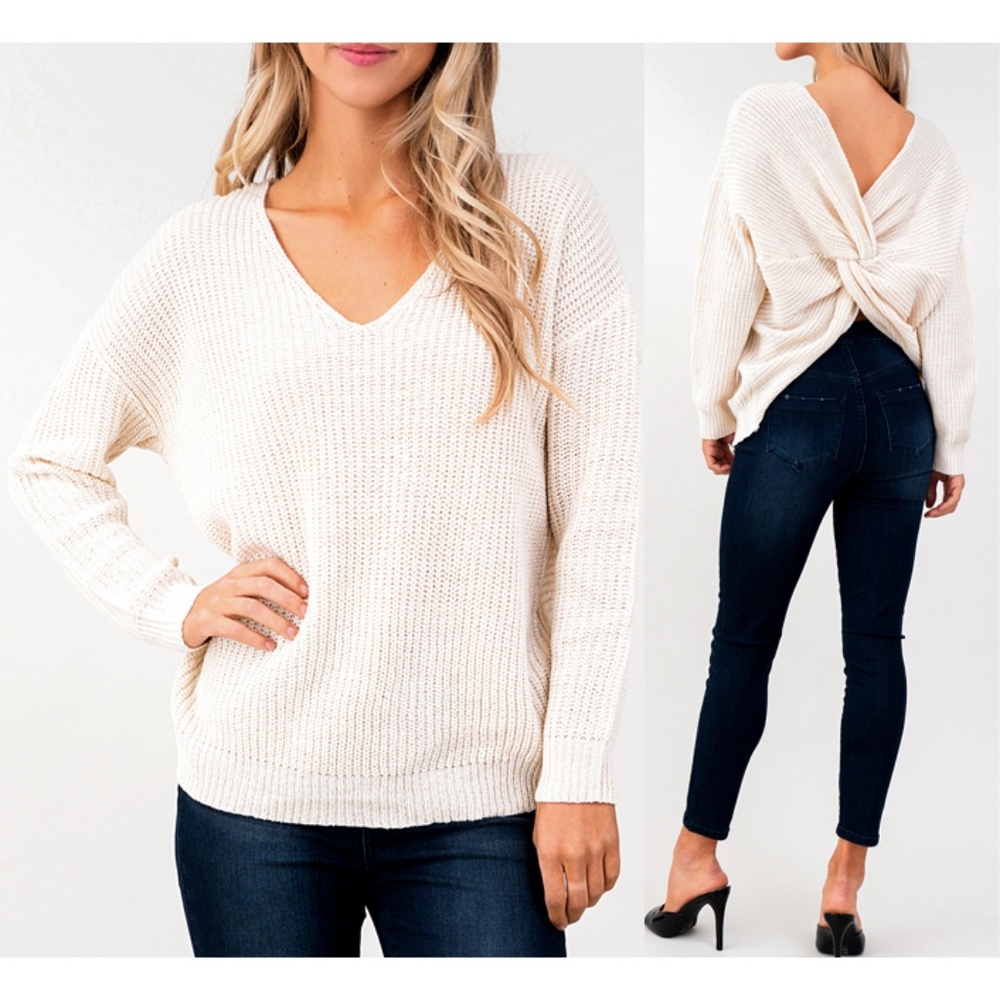 Last☝️ Cream Twist Knotted Back Slouchy Sweater - Picture 4 of 8